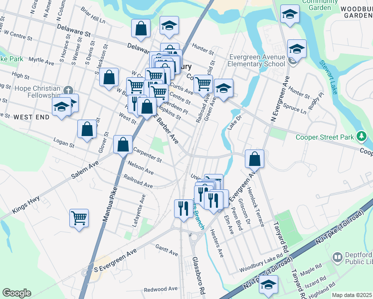 map of restaurants, bars, coffee shops, grocery stores, and more near 188 Green Avenue in Woodbury