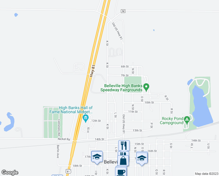 map of restaurants, bars, coffee shops, grocery stores, and more near in Belleville