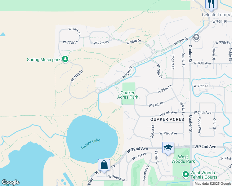 map of restaurants, bars, coffee shops, grocery stores, and more near 7675 Umber Court in Arvada