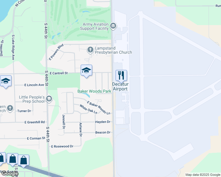 map of restaurants, bars, coffee shops, grocery stores, and more near 960 Hancock Drive in Decatur