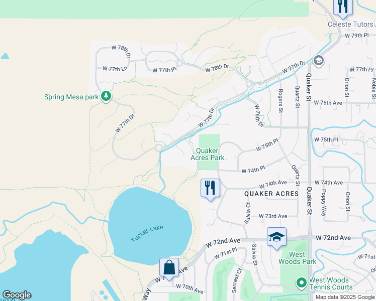 map of restaurants, bars, coffee shops, grocery stores, and more near 7675 Umber Court in Arvada