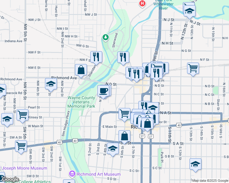 map of restaurants, bars, coffee shops, grocery stores, and more near 310 North 5th Street in Richmond