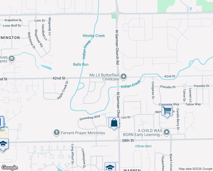 map of restaurants, bars, coffee shops, grocery stores, and more near 4123 Orchard Valley Boulevard in Indianapolis