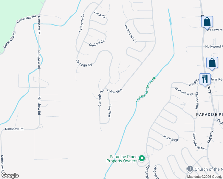 map of restaurants, bars, coffee shops, grocery stores, and more near 14386 Troy Way in Magalia