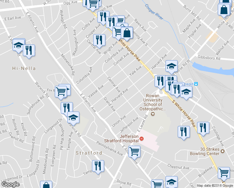 map of restaurants, bars, coffee shops, grocery stores, and more near 111 Harvard Avenue in Stratford