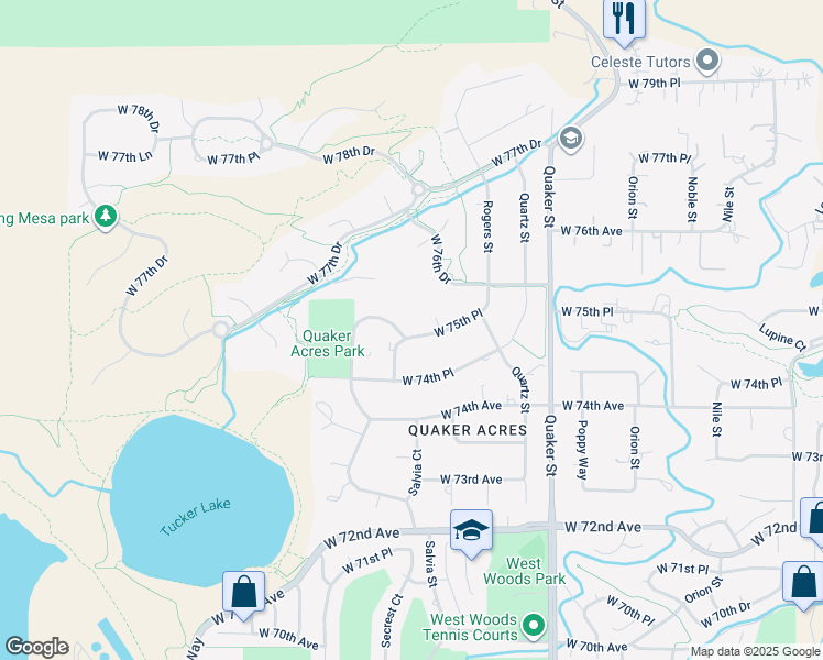 map of restaurants, bars, coffee shops, grocery stores, and more near 16794 West 75th Place in Arvada