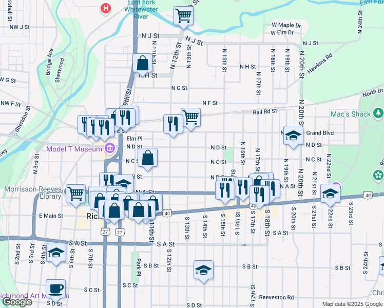 map of restaurants, bars, coffee shops, grocery stores, and more near 313 North 13th Street in Richmond