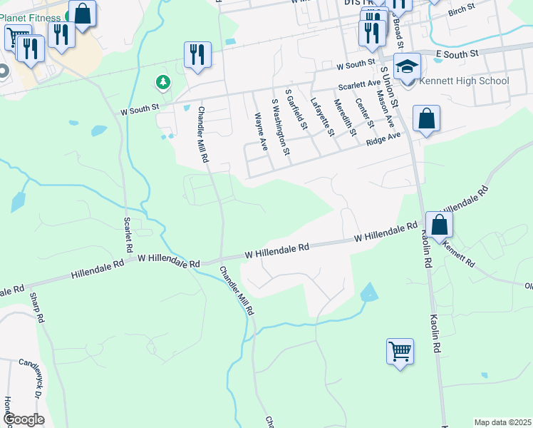 map of restaurants, bars, coffee shops, grocery stores, and more near 115 Chandler Mill Road in Kennett Square
