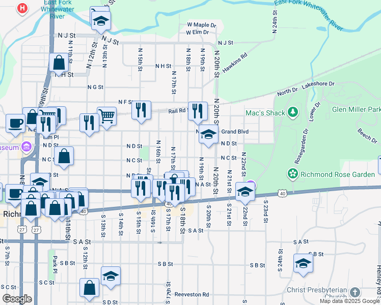 map of restaurants, bars, coffee shops, grocery stores, and more near 307 North 18th Street in Richmond