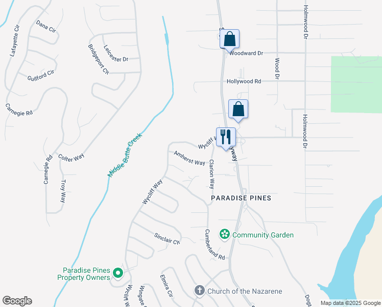 map of restaurants, bars, coffee shops, grocery stores, and more near 6337 Amherst Way in Magalia