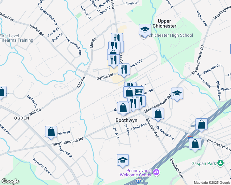 map of restaurants, bars, coffee shops, grocery stores, and more near 2952 Griffith Way in Boothwyn
