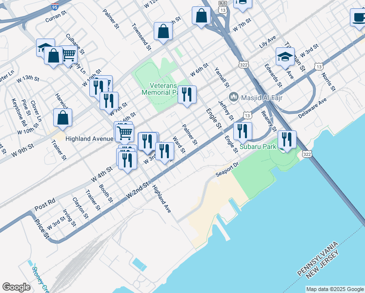 map of restaurants, bars, coffee shops, grocery stores, and more near 229 Ward Street in Chester