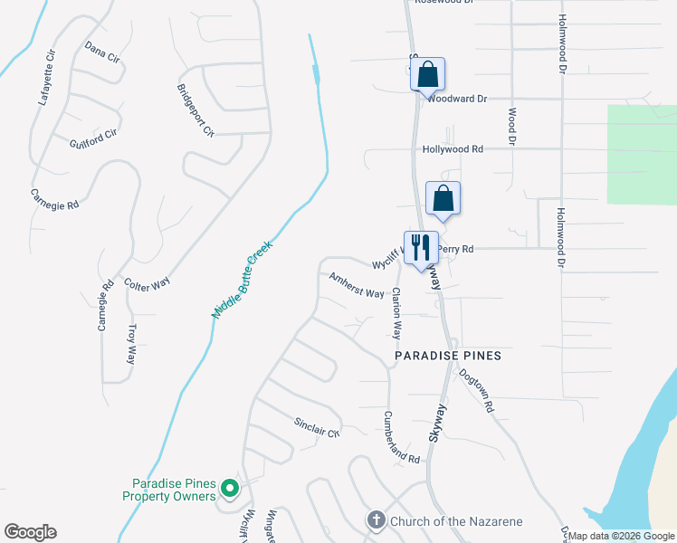 map of restaurants, bars, coffee shops, grocery stores, and more near 6317 Amherst Way in Magalia
