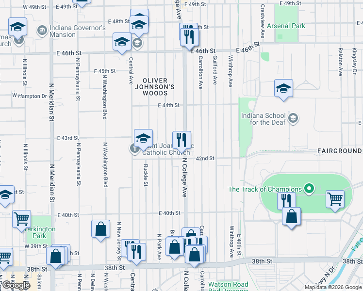 map of restaurants, bars, coffee shops, grocery stores, and more near in Indianapolis