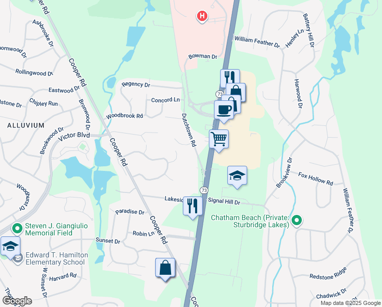 map of restaurants, bars, coffee shops, grocery stores, and more near 7 Dutchtown Rd in Voorhees