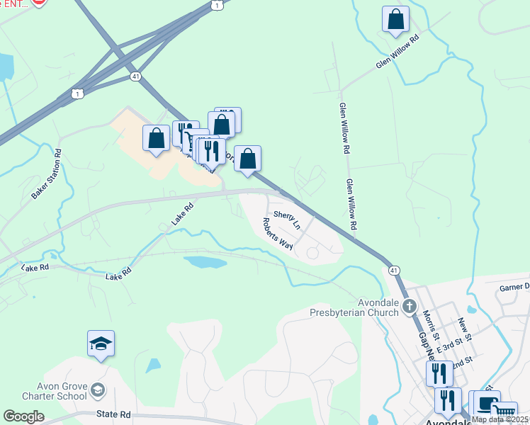 map of restaurants, bars, coffee shops, grocery stores, and more near 18 Roberts Way in Avondale