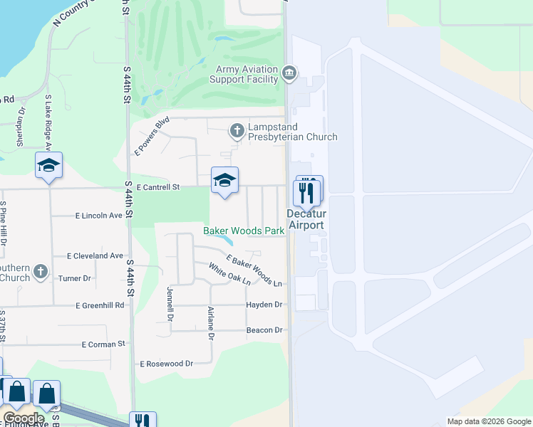 map of restaurants, bars, coffee shops, grocery stores, and more near 801-927 Hancock Drive in Decatur