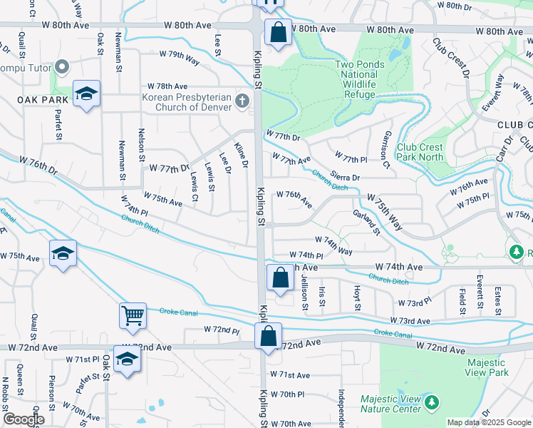 map of restaurants, bars, coffee shops, grocery stores, and more near 7571 Johnson Street in Arvada
