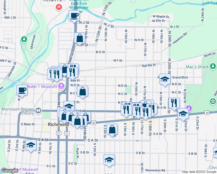 map of restaurants, bars, coffee shops, grocery stores, and more near 414 North 14th Street in Richmond