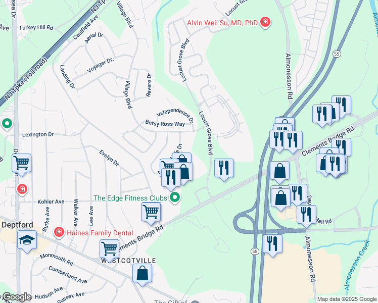 map of restaurants, bars, coffee shops, grocery stores, and more near 109 Bunker Hill Court in Woodbury