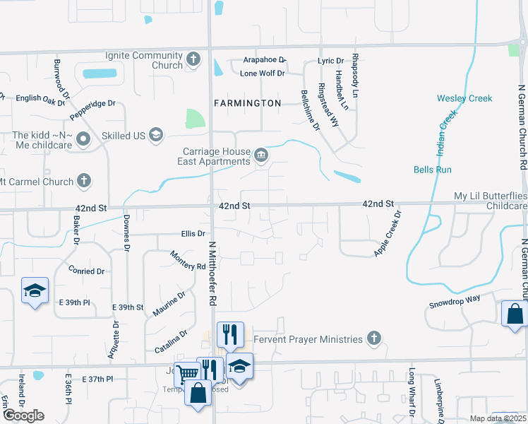 map of restaurants, bars, coffee shops, grocery stores, and more near 4170 Shady Oak Drive in Indianapolis
