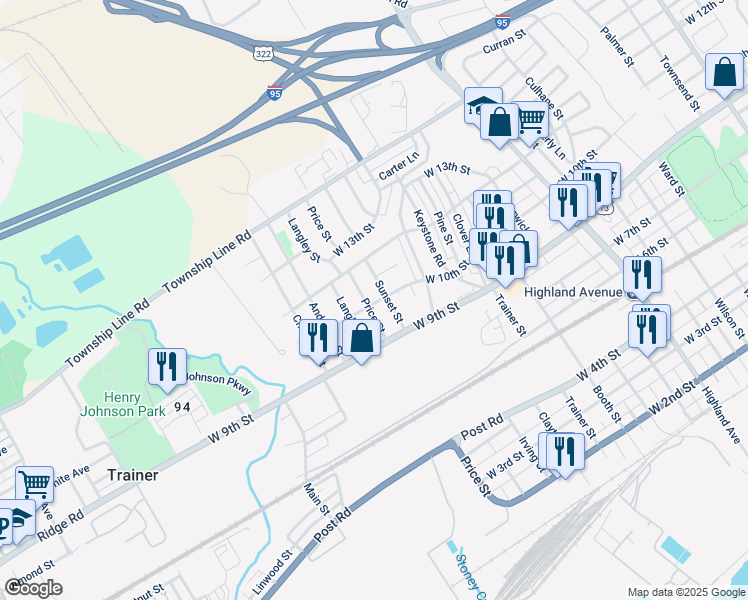 map of restaurants, bars, coffee shops, grocery stores, and more near 3608 West 10th Street in Marcus Hook