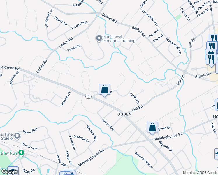 map of restaurants, bars, coffee shops, grocery stores, and more near 7000 Village Way in Boothwyn