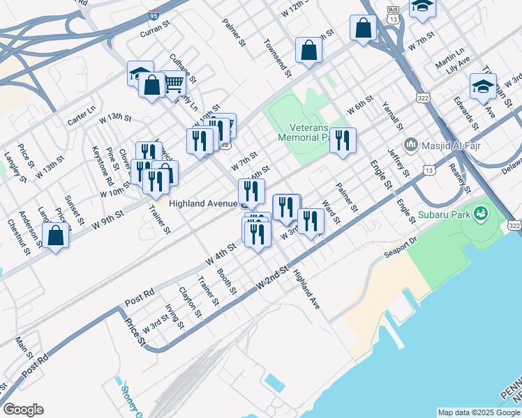 map of restaurants, bars, coffee shops, grocery stores, and more near 426 Hayes Street in Chester