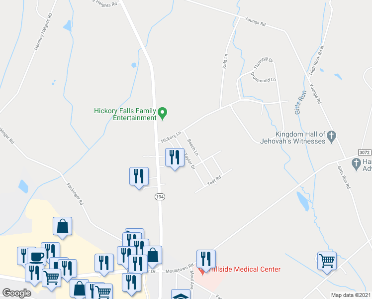 map of restaurants, bars, coffee shops, grocery stores, and more near 1683 Taylor Drive in Hanover