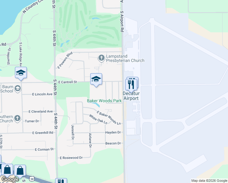 map of restaurants, bars, coffee shops, grocery stores, and more near 801-927 Hancock Drive in Decatur