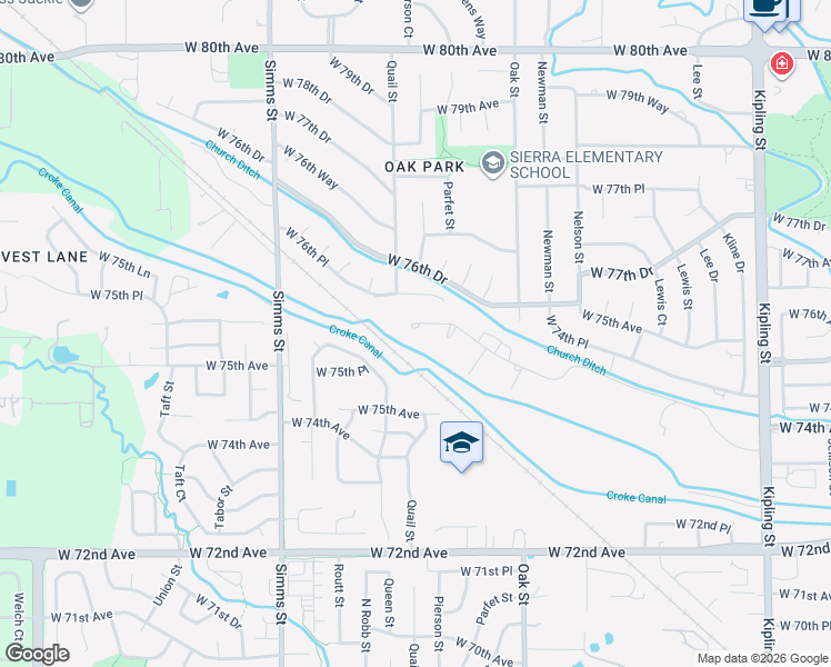 map of restaurants, bars, coffee shops, grocery stores, and more near 10805 West 73rd Place in Arvada