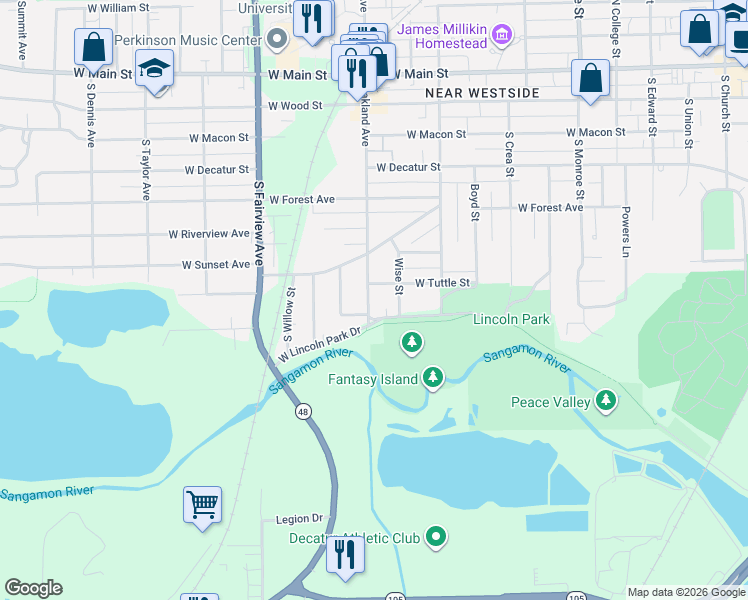map of restaurants, bars, coffee shops, grocery stores, and more near 702-708 S Oakland Ave in Decatur