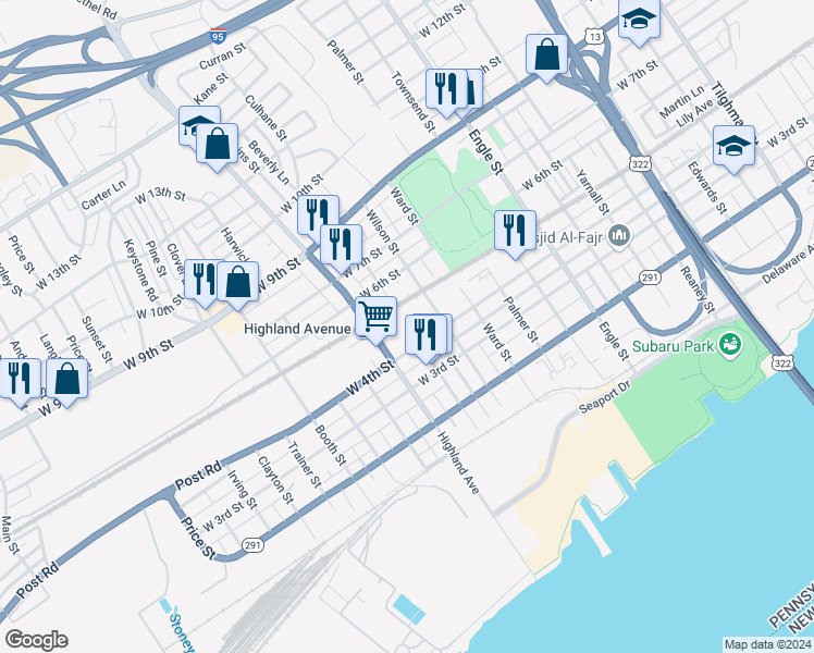 map of restaurants, bars, coffee shops, grocery stores, and more near 499 Hayes Street in Chester