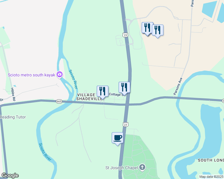 map of restaurants, bars, coffee shops, grocery stores, and more near 96 Cottage Street in Lockbourne