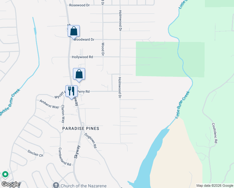 map of restaurants, bars, coffee shops, grocery stores, and more near 6535 Perry Road in Magalia