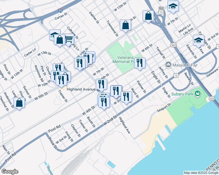map of restaurants, bars, coffee shops, grocery stores, and more near 426 Hayes Street in Chester