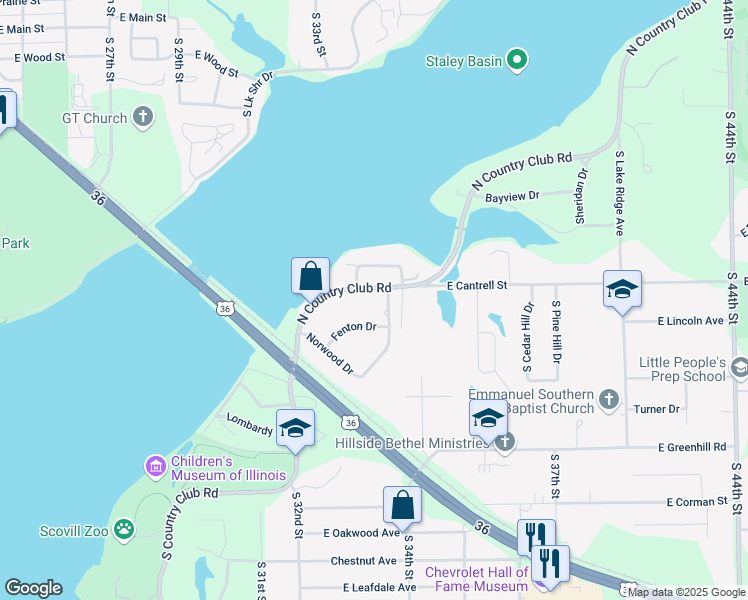 map of restaurants, bars, coffee shops, grocery stores, and more near 12-22 N Country Club Rd in Decatur