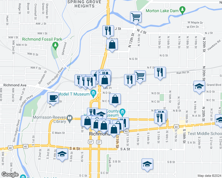 map of restaurants, bars, coffee shops, grocery stores, and more near 406 North 11th Street in Richmond