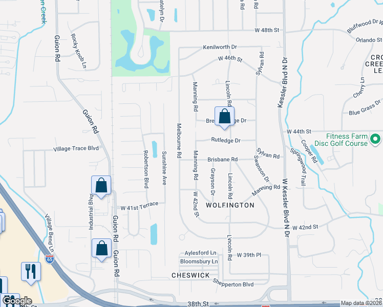map of restaurants, bars, coffee shops, grocery stores, and more near 3506 Brisbane Road in Indianapolis