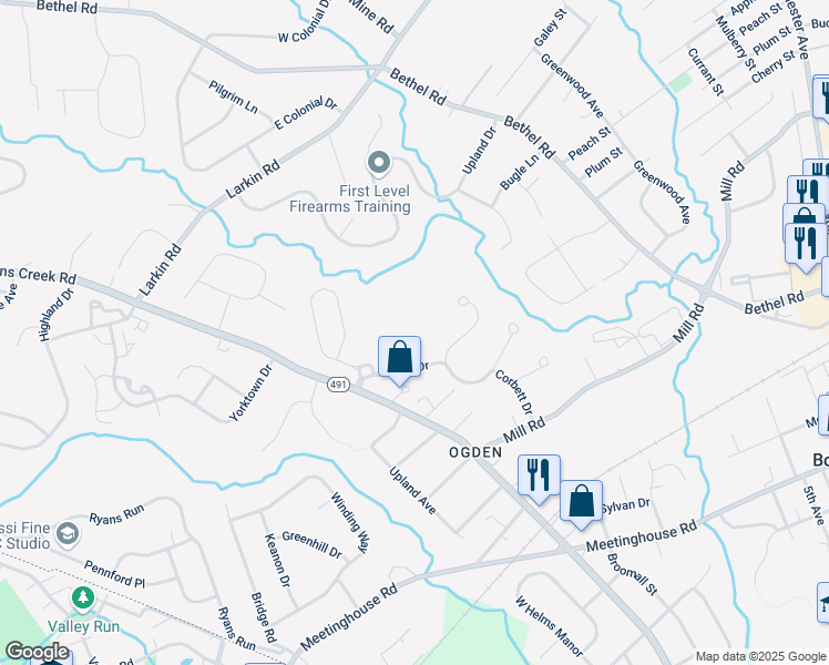 map of restaurants, bars, coffee shops, grocery stores, and more near 6000 Village Way in Boothwyn