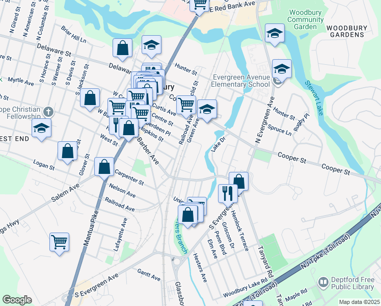map of restaurants, bars, coffee shops, grocery stores, and more near 122124 Green Avenue in Woodbury