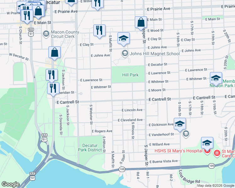 map of restaurants, bars, coffee shops, grocery stores, and more near 935 East Moore Street in Decatur
