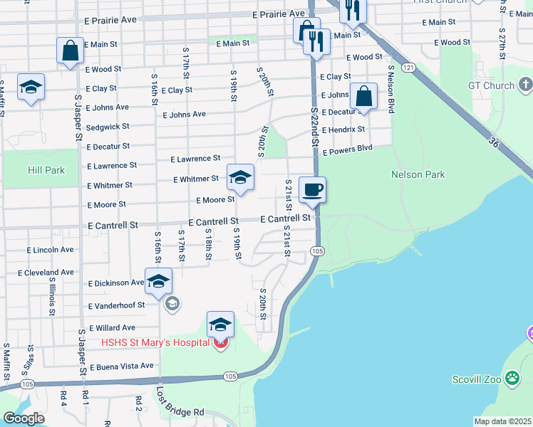 map of restaurants, bars, coffee shops, grocery stores, and more near 1996 East Cantrell Street in Decatur