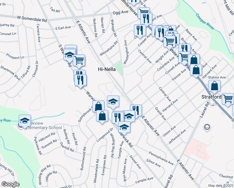 map of restaurants, bars, coffee shops, grocery stores, and more near 28 Rexford Drive in Hi-Nella