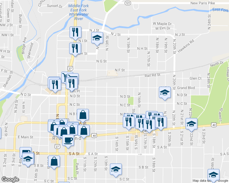 map of restaurants, bars, coffee shops, grocery stores, and more near 414 North 14th Street in Richmond