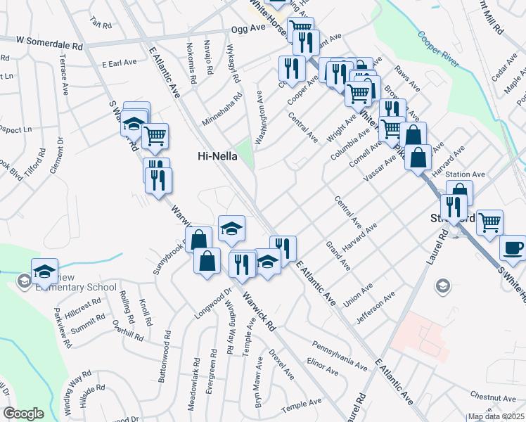 map of restaurants, bars, coffee shops, grocery stores, and more near 318 Columbia Avenue in Stratford
