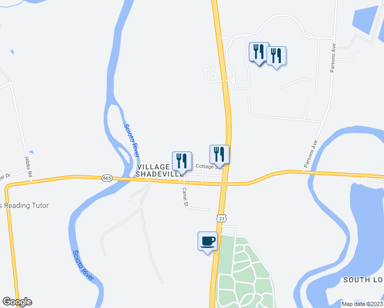 map of restaurants, bars, coffee shops, grocery stores, and more near 96 Cottage Street in Lockbourne