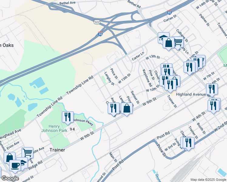 map of restaurants, bars, coffee shops, grocery stores, and more near 3808 West 12th Street in Trainer