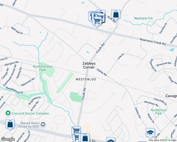 map of restaurants, bars, coffee shops, grocery stores, and more near 3818 Foulk Road in Garnet Valley