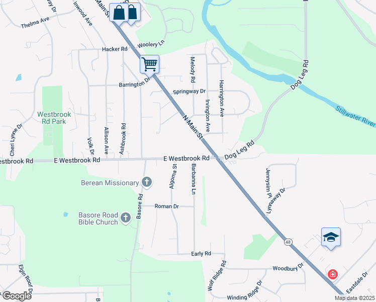 map of restaurants, bars, coffee shops, grocery stores, and more near 71 East Westbrook Road in Dayton